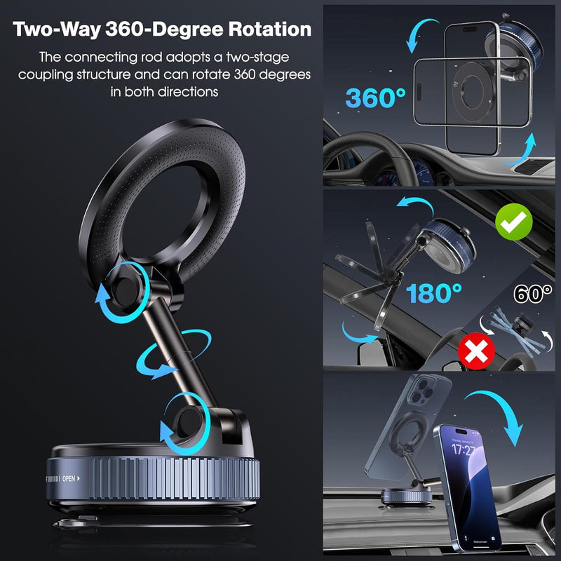 🔥 Soporte Magnético 360° con Ventosa – ¡Fijación Brutal y Súper Estable!